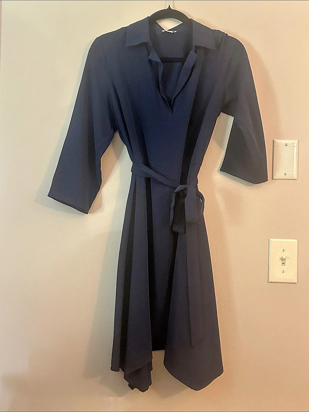 Blue V Neck  Dress